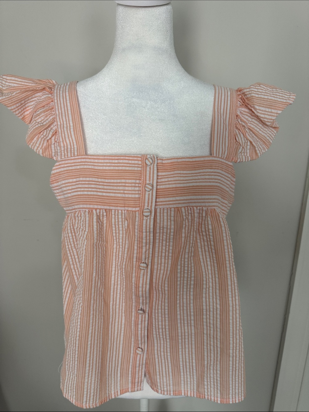 Women’s Peach Striped Square-Neck Button Front Camisole